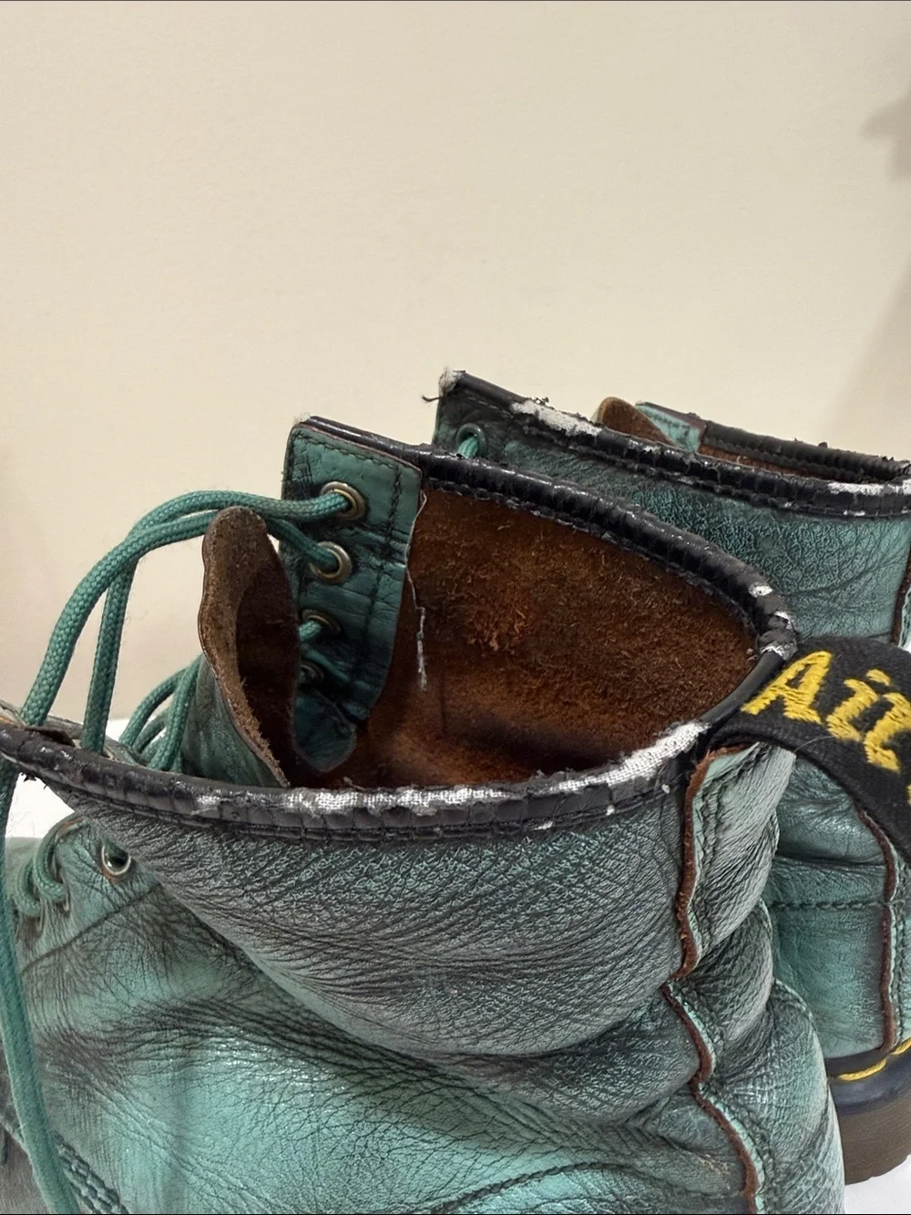 Dr. Martens Teal Green Leather Chukka Boots with Yellow Stitching